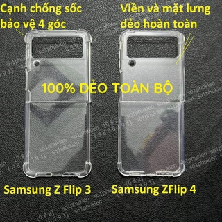 Ốp lưng Samsung Galaxy Z Flip 3 5G (ZFlip 3)/ Z Flip 4 5G (ZFlip 4) dẻo trong toàn bộ ốp, 4 góc chống sốc bền đẹp