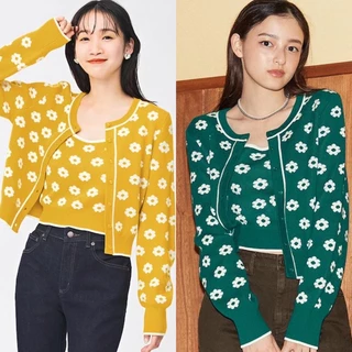 Áo khoác len nữ hoa cổ tròn cài khuy cardigan xinh xắn của Gu - Nhật