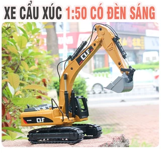 Xe cẩu xúc mini đồ chơi trẻ em - mô  hình bằng hợp kim nhựa có đèn sáng