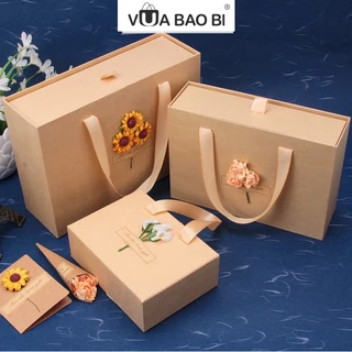 Hộp quà kraft kiểu túi xách kèm rơm lót và thiệp vintage Vua Bao Bì- Hộp quà sinh nhật, giáng sinh kỷ niệm,20/11