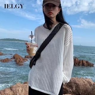 IELGY Áo sweater Dệt Kim Dáng Rộng Màu Sắc Thời Trang Cho Nữ