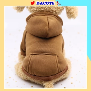 Quần áo cho chó mèo hoodie màu nâu mùa đông lót nỉ bông ấm áp