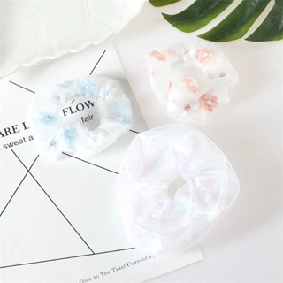 Dây Buộc Tóc, Cột Tóc Scrunchies  Thêu Hoa Cúc Dễ Thương