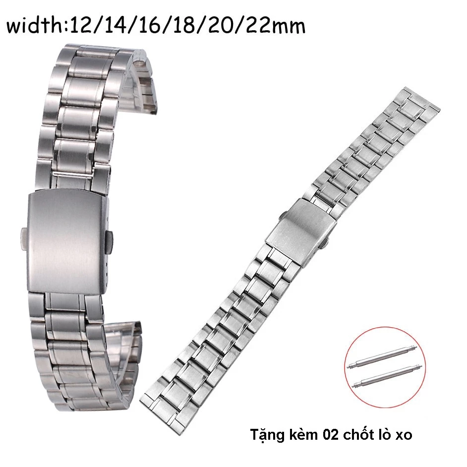 Dây đeo đồng hồ thép không gỉ 5 khớp mới G03 size 12/14/16/18/20/22mm