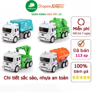 Bộ đồ chơi xe vệ sinh môi trường cho bé gồm 4 chiếc, nhựa ABS an toàn, chi tiêt sắc sảo, chuyển động các khớp xe