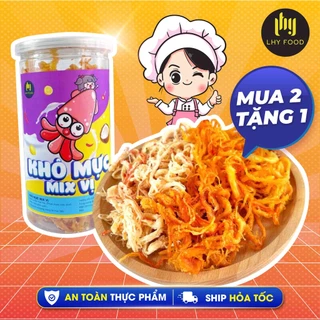 Khô mực mix 2 vị khô mực hấp xé sợi, mực sợi sốt chanh Tomyum cay hộp 250g đồ ăn vặt Hà Nội