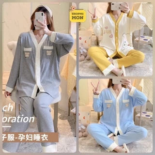 Đồ bộ bầu, đồ bộ dài tay sau sinh, bộ mặc nhà cho bé bú chất cotton