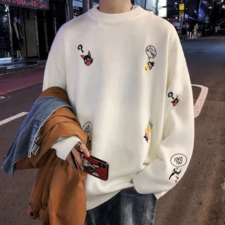 Áo sweater Dệt Kim Cổ Tròn Dáng Rộng Thời Trang Cho Cặp Đôi