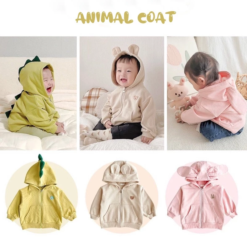 Áo khoác có mũ trùm đầu họa tiết động vật nhỏ xinh xắn phong cách phương Tây thời trang mùa thu dành cho trẻ em