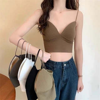 Áo bra 2 dây có đệm ngực DOLLY SECRET chất len tăm dáng croptop dài 1833