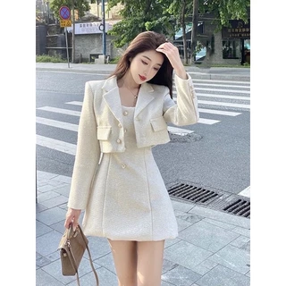 Set áo blazer croptop tweed kèm váy hai dây body dạ tiểu thư - by SGGz