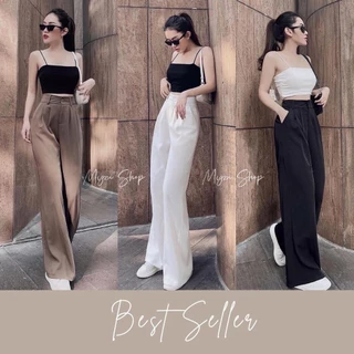 Quần Ống Rộng Suông lưng cao khóa trước 1 khuy chất tuyết mưa khuy giữa quần culottes ống xuông cạp cao cho nữ mã_Q618