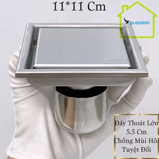 ( 11 * 11 Cm  - Có Thể Dán Gạch ) Phễu Thoát Sàn , Ga Thoát Nước Có Viền INOX SUS304 Xước Mờ Nhà Tắm SHINRAI