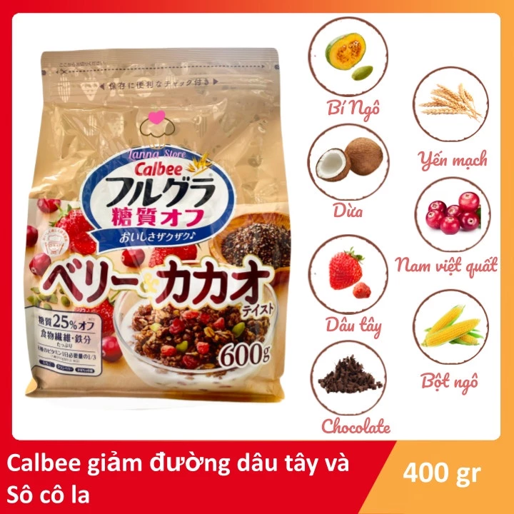 Ngũ cốc Calbee ăn kiêng giảm cân Nhật Bản mix hoa quả trái cây sữa chua dùng ăn sáng - SocolaDÂU 600G