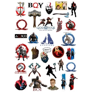 Bộ 30 hình dán sticker God of War, hình dán game, hình dán nón bảo hiểm