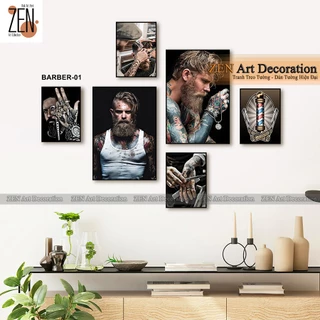 Bộ tranh tóc nam barber dán tường trang trí decor salon có sẵn keo 2 mặt zen shop