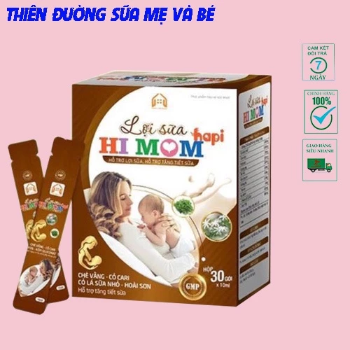 Lợi Sữa Hi Mom - Thông Tắc Tuyến Sữa, Giúp Sữa Mẹ Về Nhanh Hơn, Nhiều Hơn, Sữa Thơm, Đặc Hơn, , Con Tăng Cân hộp 30 gói