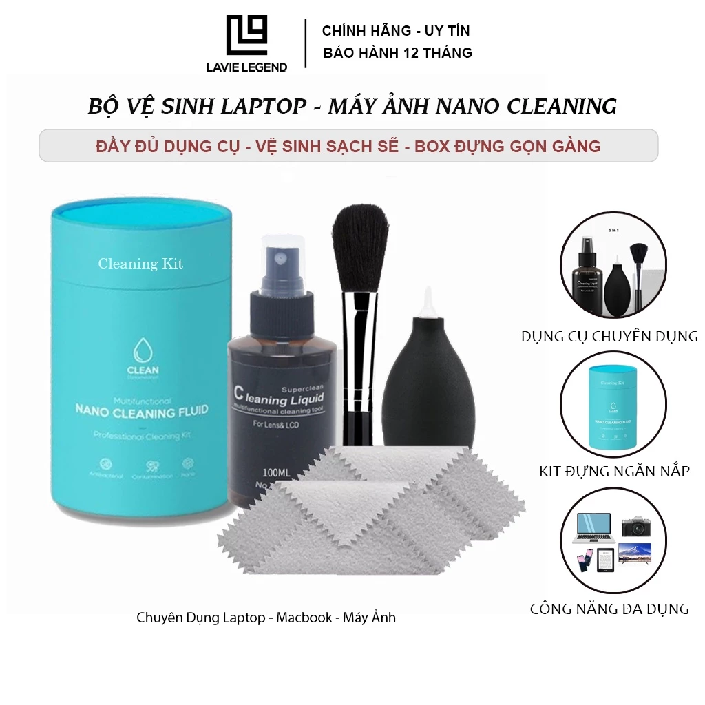 Bộ vệ sinh laptop chuyên dụng Nano Cleaning 5 món Bộ dụng cụ vệ sinh Laptop Macbook chính hãng Lavie Legend