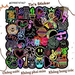 Combo 50 sticker decal Neon chống thấm nước dán nón bảo hiểm laptop đàn guitar tủ lạnh xe máy