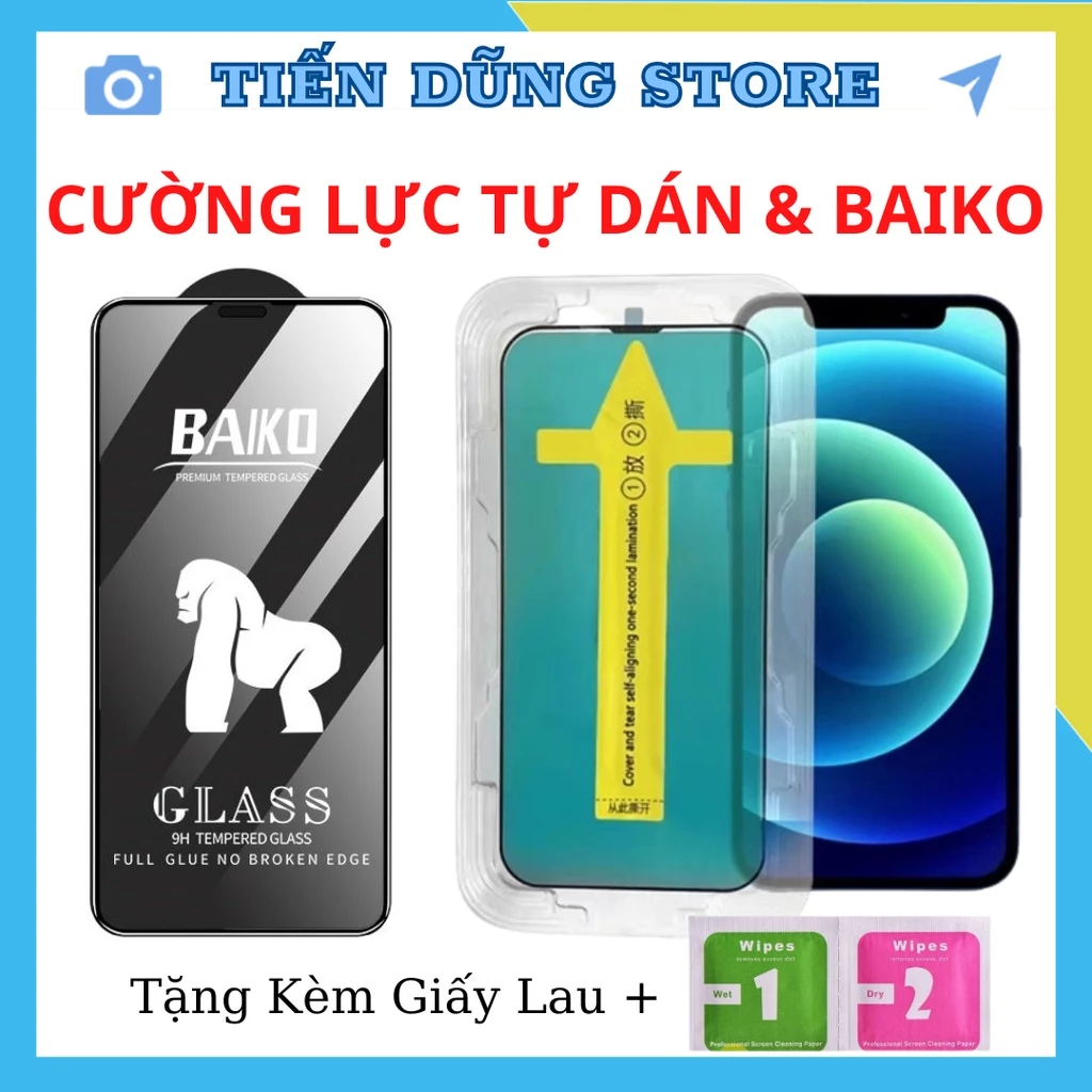 Kính Cường Lực lP Full Màn BAIKO và Tự Dán BLUE ARROW Che Bụi Màng Loa