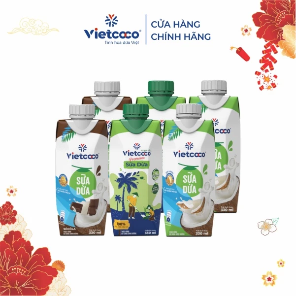 [Combo 6 hộp] Sữa dừa Vietcoco UHT 330ml mix 3 vị (Organic x 2 + Socola x 2 + Natural x 2)