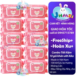 [HCM] Combo 10 gói Khăn Giấy Ướt Aiko 100 tờ/gói không hương màu Hồng