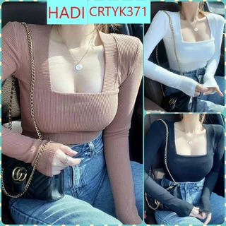 [CRTYK371] ÁO CROPTOP KIỂU LỬNG NỮ CỔ VUÔNG SÂU DÀI TAY TRƠN MÀU TRẮNG ĐEN XÁM XANH KEM CỰC TÔN DÁNG ĐỈNH CAO XỊN SÒ CHẤ