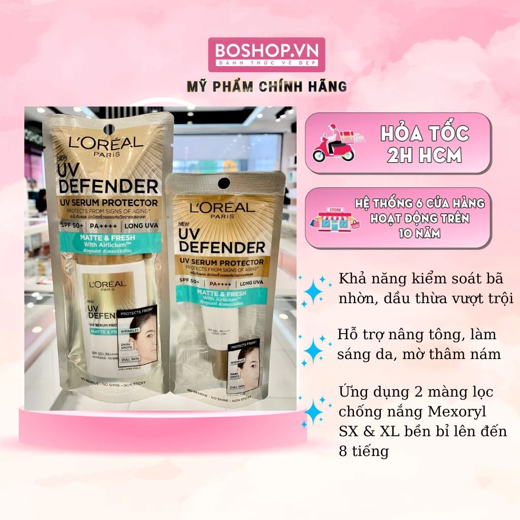 Kem Chống Nắng Loreal Mịn Nhẹ Kiềm Dầu Thoáng Mịn Da UV Defender Matte & Fresh SPF 50+ PA ++++ 50ml