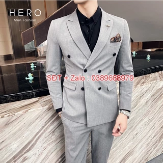 Bộ Vest Nam Hàn Quốc 6 Cúc Màu Xám, Chất Vải Sịn, Fom Dáng Đẹp, Bộ Suit Nam 6 Khuy