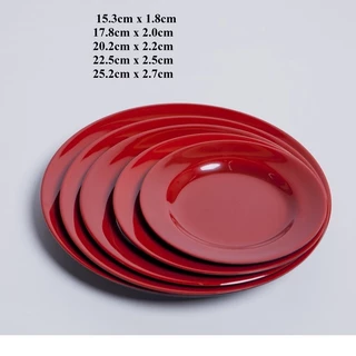 Dĩa tròn nhựa Melamine 2 lớp đỏ đen