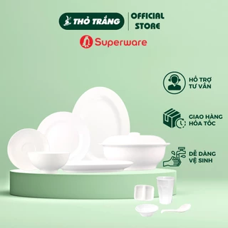 Bộ bát đĩa đẹp phong cách Á Châu nhựa Melamine màu trắng Superware