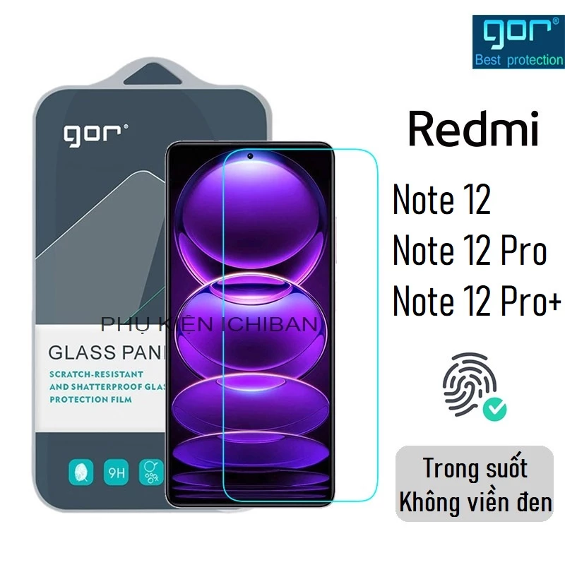 Kính Cường Lực Gor Redmi Note 12 Pro/ Note 12 Turbo, Note 12/ Note 12S Trong Suốt Không Viền Đen 9H/ Vát 2.5D - Hãng Gor