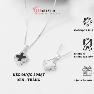 Dây chuyền bạc nữ CHY SILVER 4 lá đen trắng đeo được 2 mặt bạc thật