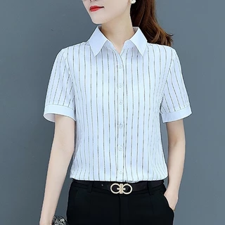 Áo Sơ Mi Chiffon Kẻ Sọc Trắng Đen Thời Trang Cho Nữ