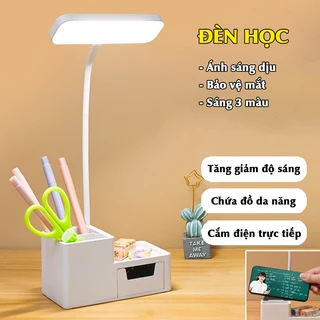 Đèn học có ngăn chứa đồ, đa năng 3 màu điều chỉnh độ sáng, bảo vệ mắt