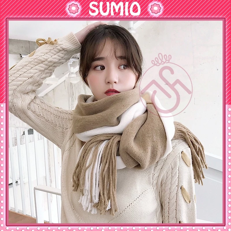 Khăn len choàng cổ nam nữ cashmere pha màu chất dạ dệt mịn quàng cổ mùa đông Sumio_offical Hàn quốc ấm áp