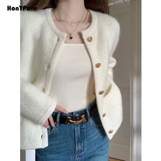 Honypove Áo Khoác Cardigan Dệt Kim Dáng Ngắn Thời Trang Mùa Thu Cho Nữ