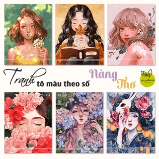 [TP.HCM] Tranh tô màu, Tranh sơn dầu số hóa tự tô Madoca có khung 40x50cm Nàng thơ