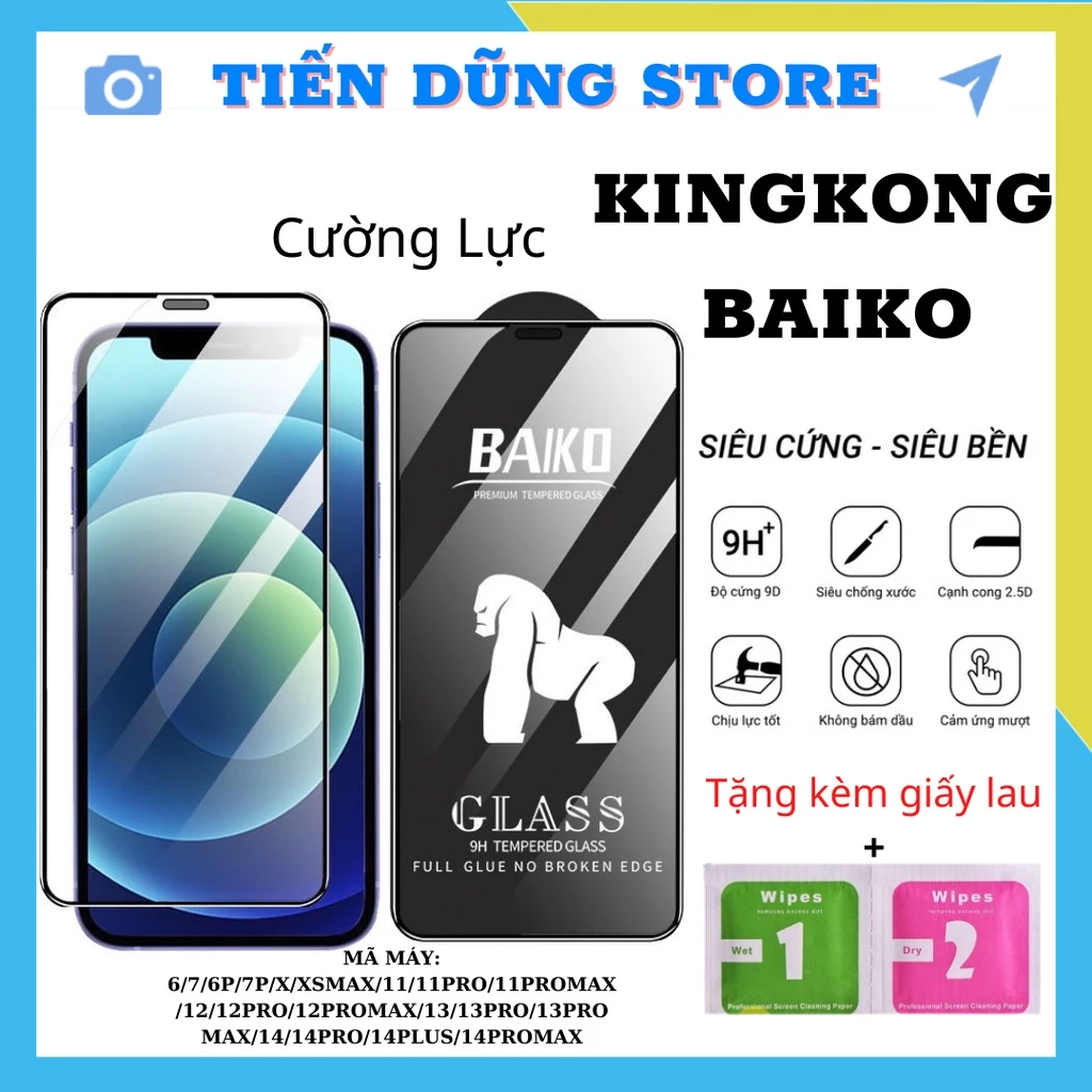 Cường Lực Full Màn lP Cao Cấp BAIKO KINGKONG Dành Cho lP 7Plus/8Plus/X/Xr/Xsmax/11/11Promax/12/12Promax/13/13Promax