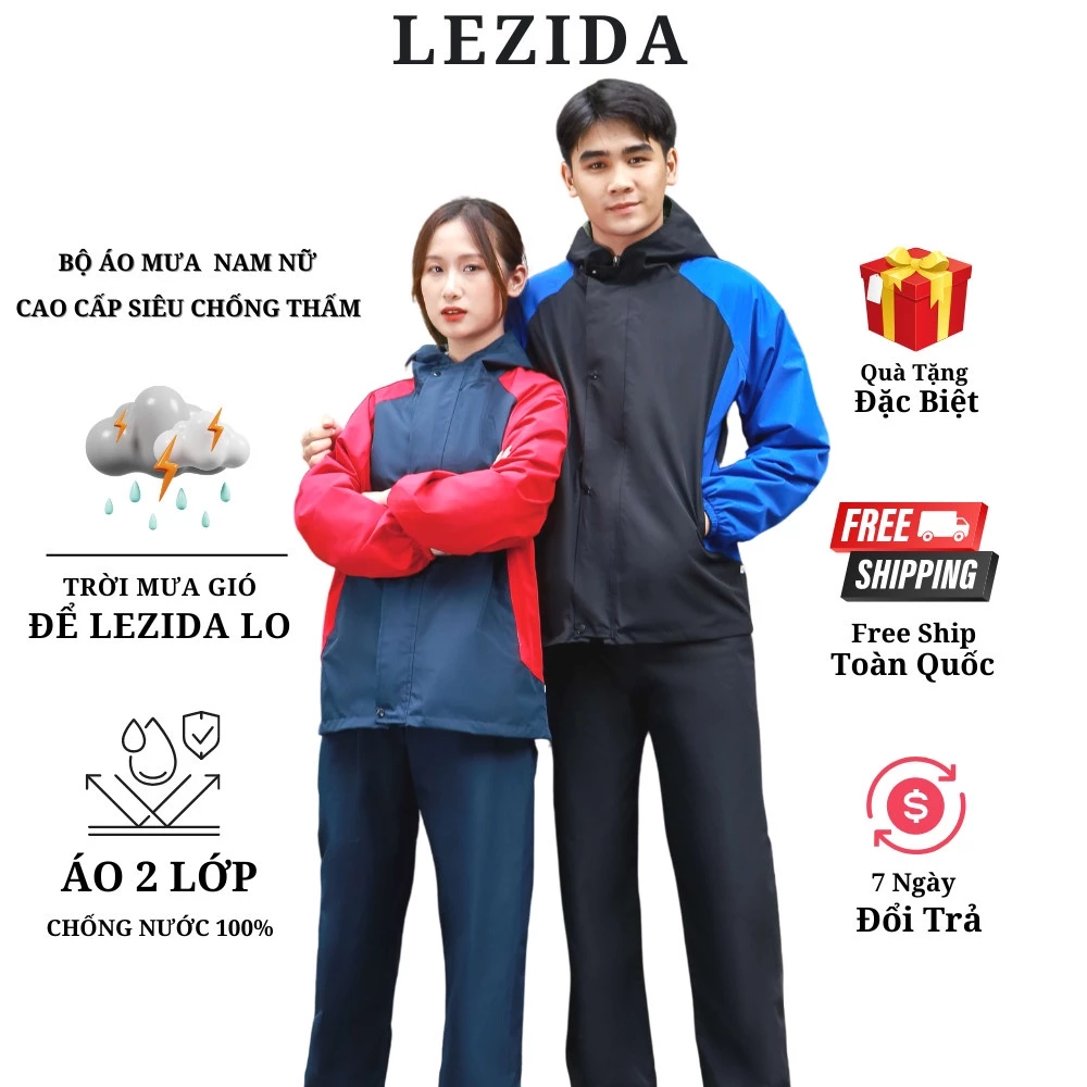 Áo Mưa Bộ Cao Cấp Chống Thấm, Áo Mưa Xe Máy, Áo Mưa 1 Người,Dày Bền Chống Gió LEZIDA AM04