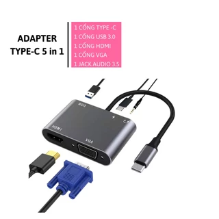 Hub Usb Type C 5 in1 Thunderbolt 3 4 - Bộ chuyển đổi Usb Type sang HDMI,VGA,USB 3.0, 3.5 Audio cho Laptop Mac, Dell..