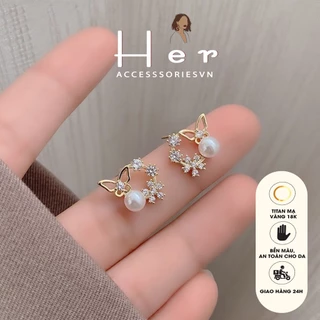 Bông tai nữ đính đá hình nơ Her Accessories khuyên tai nữ tính phụ kiện trang sức sang trọng H164