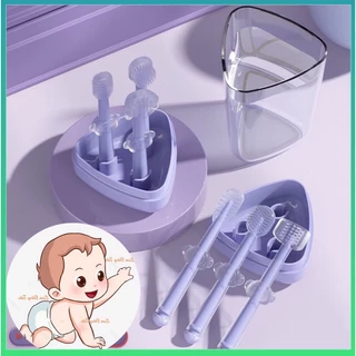 Set Bàn Chải Đánh Răng &   Lưỡi & Phủ Lưỡi Nướu Silicon Cho Bé 0-2 Tuổi