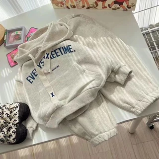 Bộ Áo Hoodie + Quần Thể Thao In Chữ Phong Cách Nhật Hàn Thời Trang Mùa Thu 2022 Dành Cho Bé Trai Gái