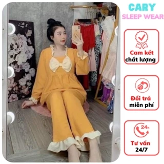 Đồ ngủ mặc nhà dài tay thu đông, bộ ngủ tiểu thư tay dài quần dài dễ thương CARY