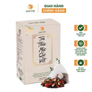 [MÃ GIẢM 25K còn 159K/hộp] Hộp 600g (20 gói) Trà thảo mộc Quê Việt hữu cơ thanh lọc cơ thể