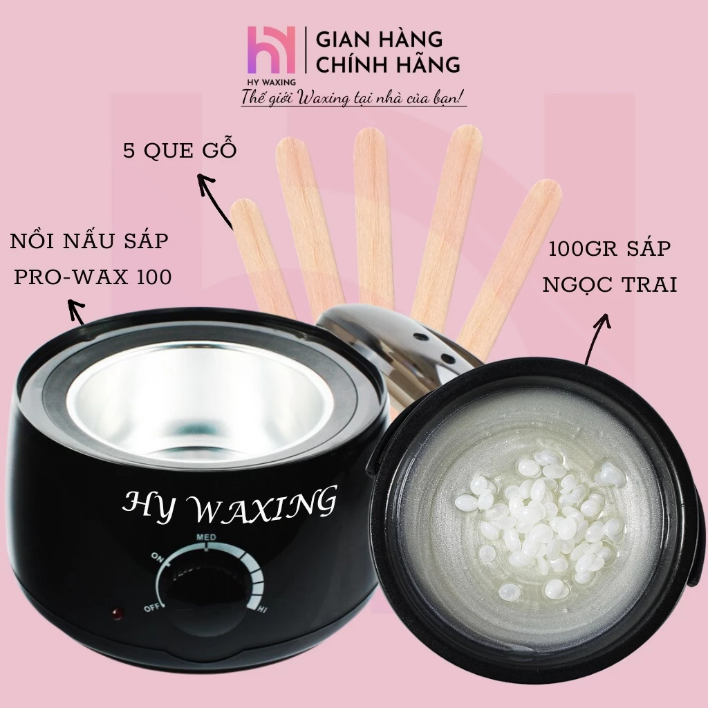 [CHE TÊN] Combo 100gr Sáp Ngoc Trai + Nồi Nấu Sáp Wax Lông ProWax100 HY WAXING Tặng Kèm Que