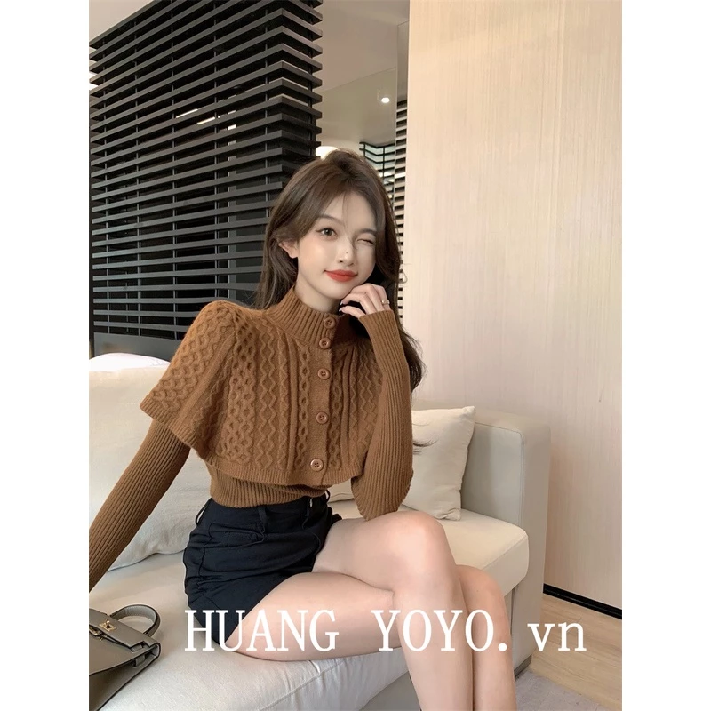 HUANG YOYO 2023 croptop Set Áo croptop Tay Dài Và Khăn Choàng Thời Trang 2023 Cho Nữ