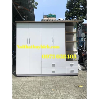 Tủ quần áo nhựa đài loan kèm kệ trang trí (2m05x1m8x48)+lót Lõi Gỗ bản lề +Tặng kính soi bên trong tủ.