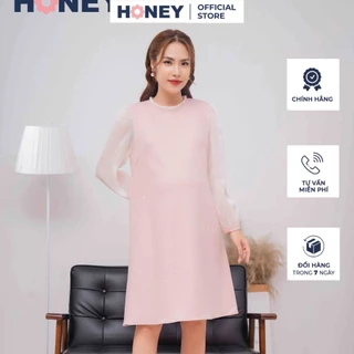 Đầm bầu thiết kế tay dài cổ trụ có bèo dáng suông - Thời trang đầm bầu cao cấp HONEY